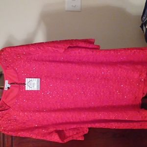 KATE PARK,SIZE XL, RED GLITTER BLOUSE